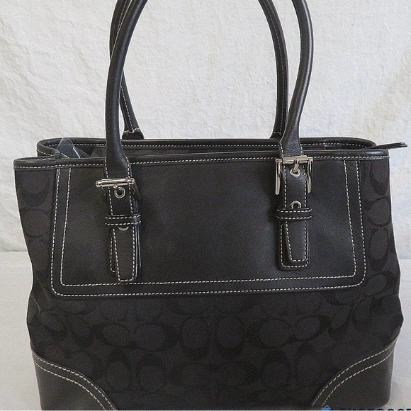 Coach Signature Monogram Leather Trimmed Tote. Bag Black C0732-F11220 - Picture 2 of 6